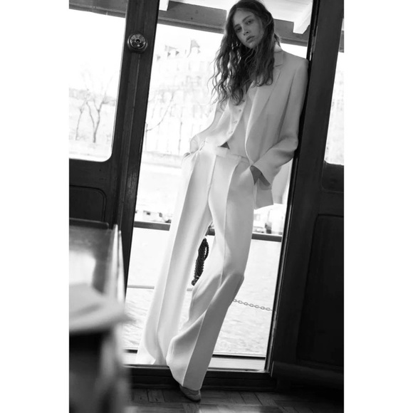 NWT Zara Cream Pleated Wide Leg Pants Size Small - Picture 11 of 11